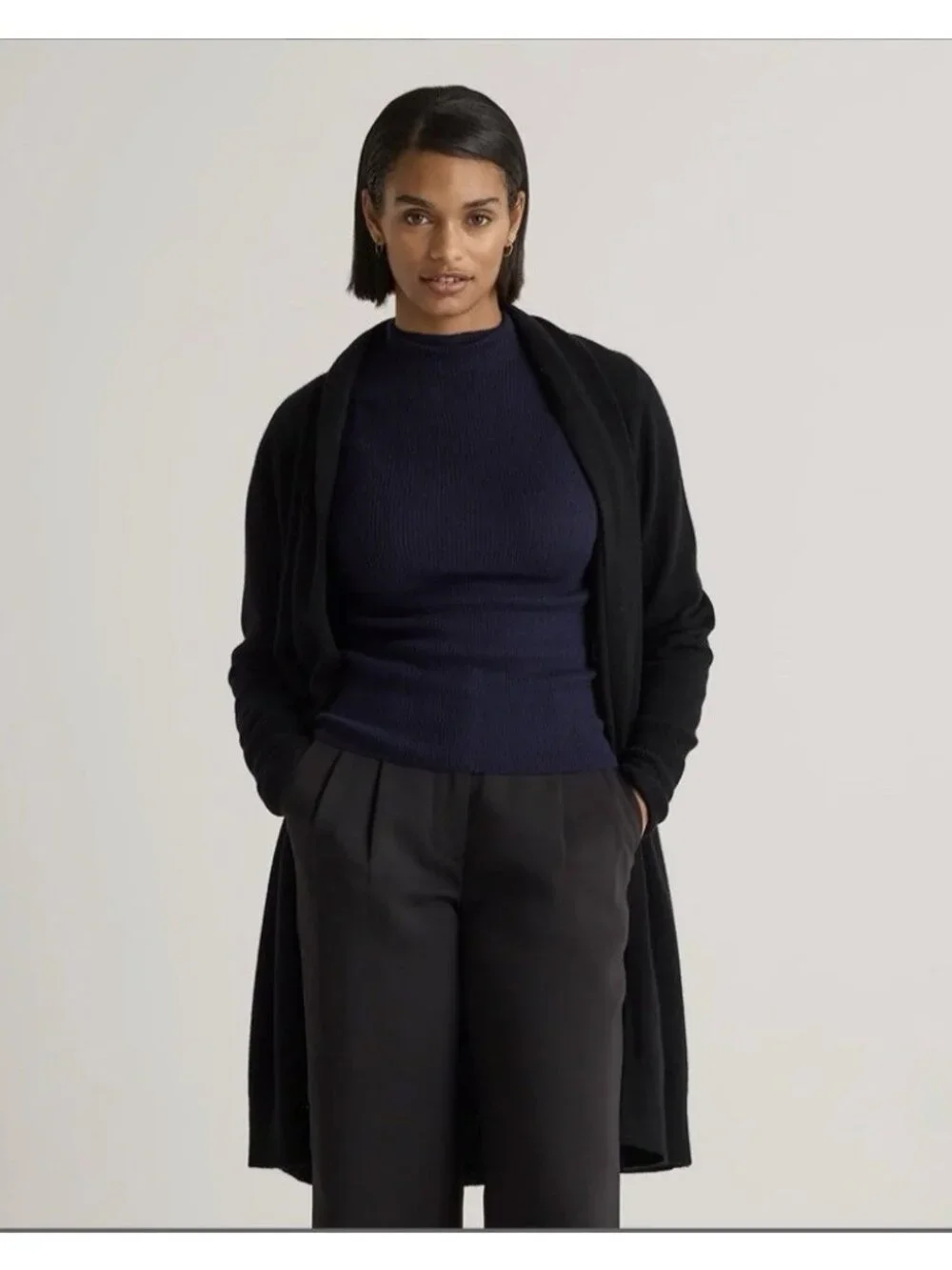 Quince Mongolian Cashmere Duster Cardigan Sweater Black Size M - Picture 1 of 16
